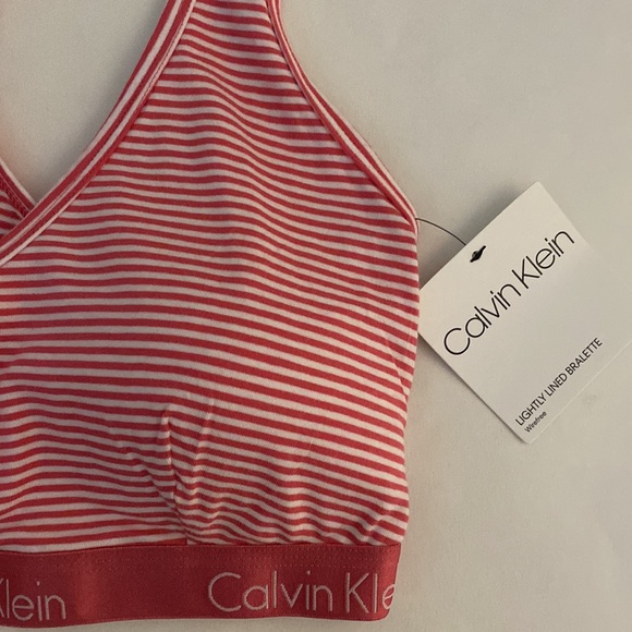 Calvin Klein Wireless Bra Pink White Stripe Lightly Lined Bralette NWT - Picture 2 of 5